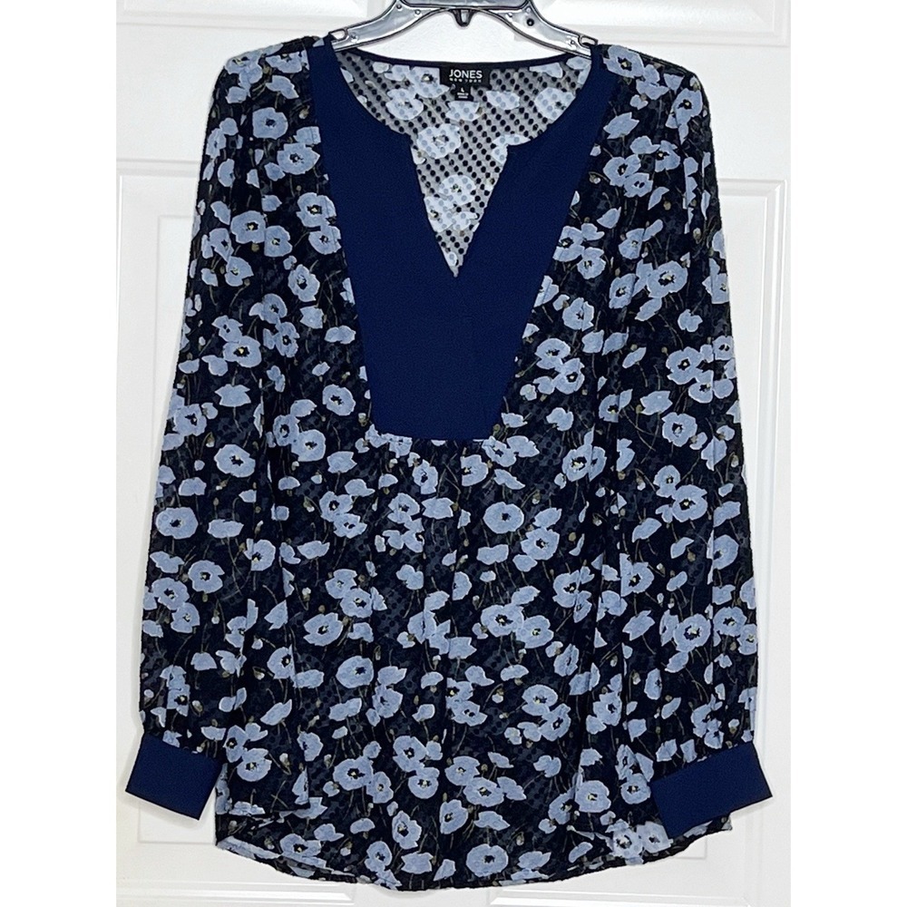 Jones New York Blue Floral V-Neck Blouse - Size L
